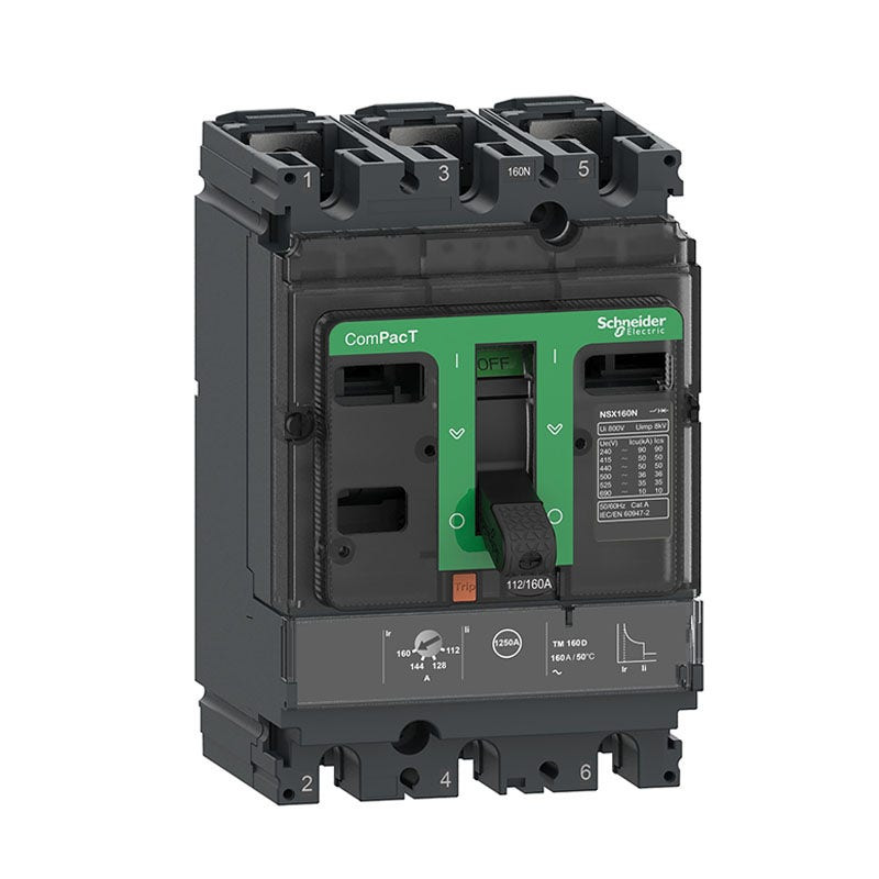 SCHNEIDER - MCCB Breaker, ComPacT NSX160N, 50kA at 415VAC, TMD Trip Unit 125A, 3P 3D