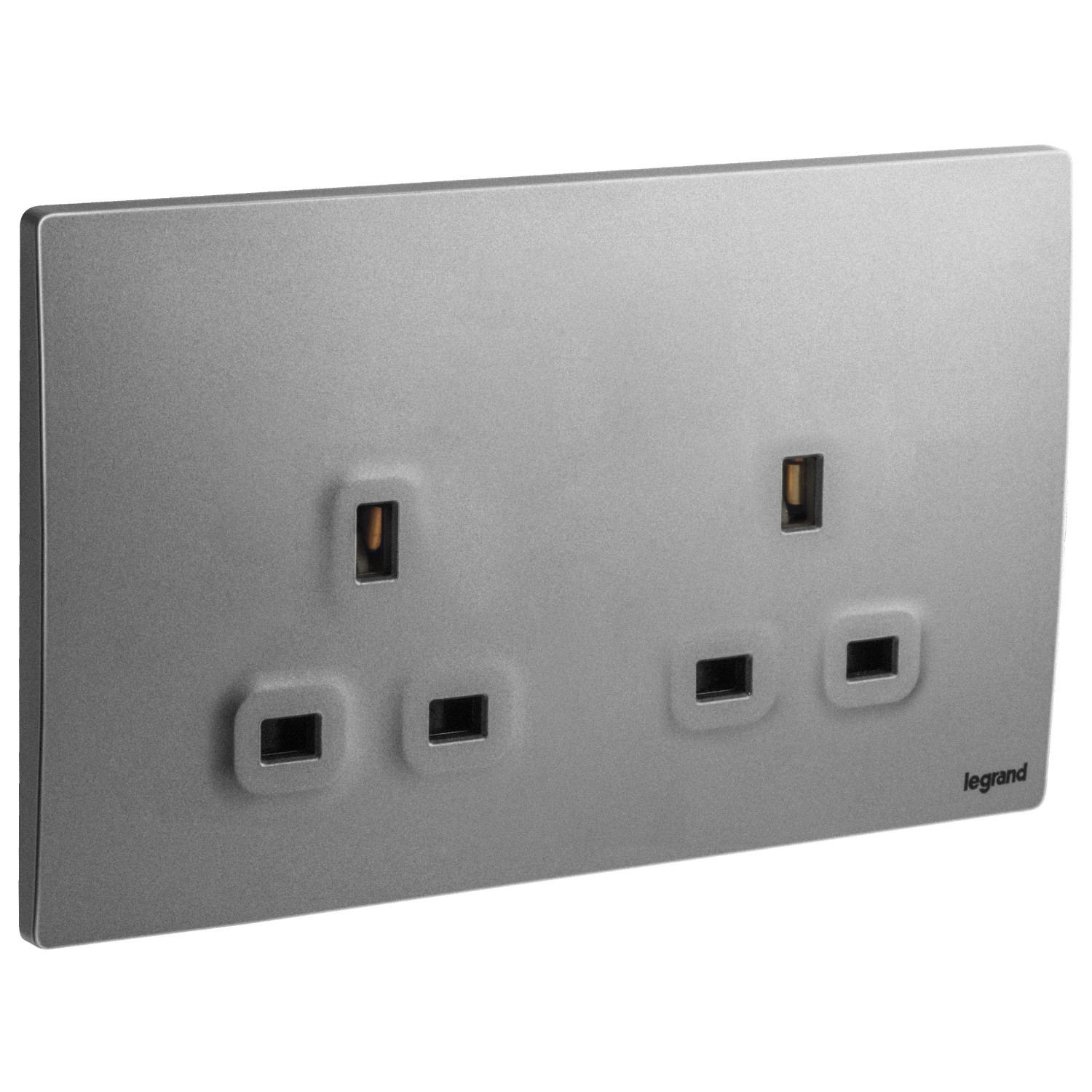 LEGRAND - British Standard Single Pole Socket Outlet Mallia, 2 Gang, Unswitched, 13 A, 250 V~, Dark Silver