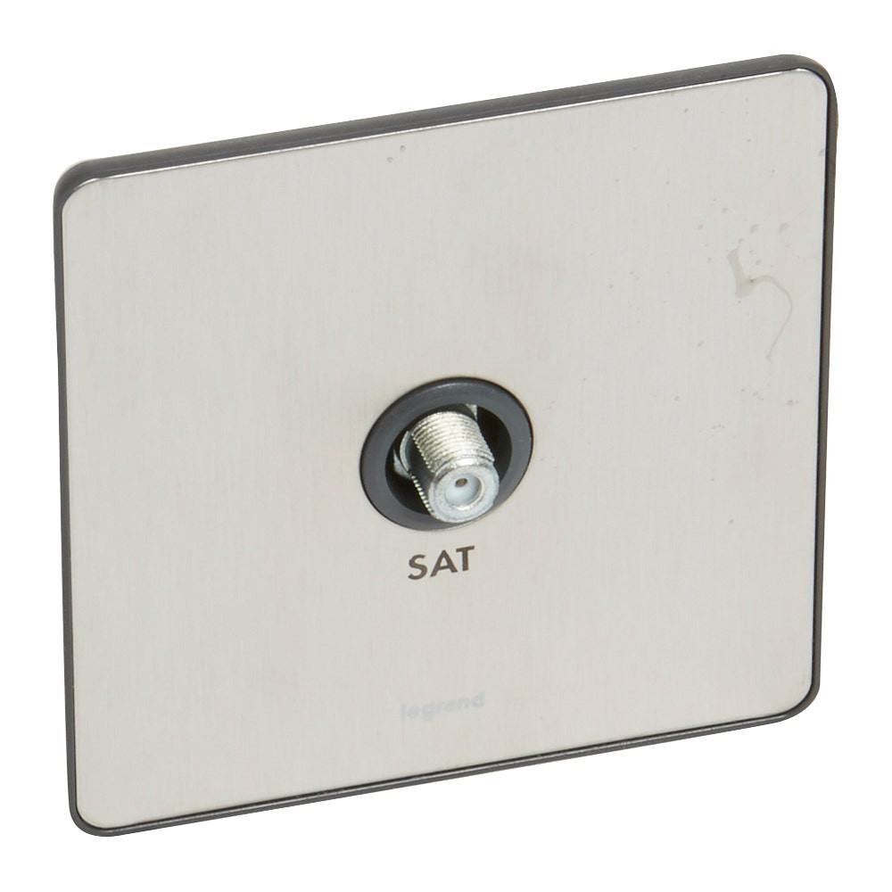 LEGRAND - Sat Socket Synergy, Single 'F' Type, Sleek Design Brushed Stainless Steel
