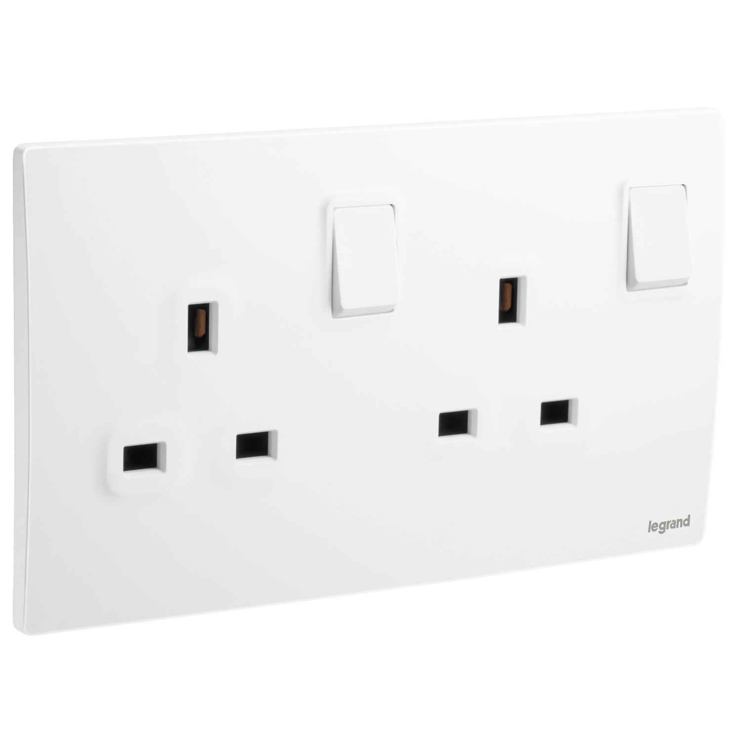 LEGRAND - British Standard Double Pole Socket Outlet Mallia, 2 Gang, Switched, 13 A, 250 V~, Matt White