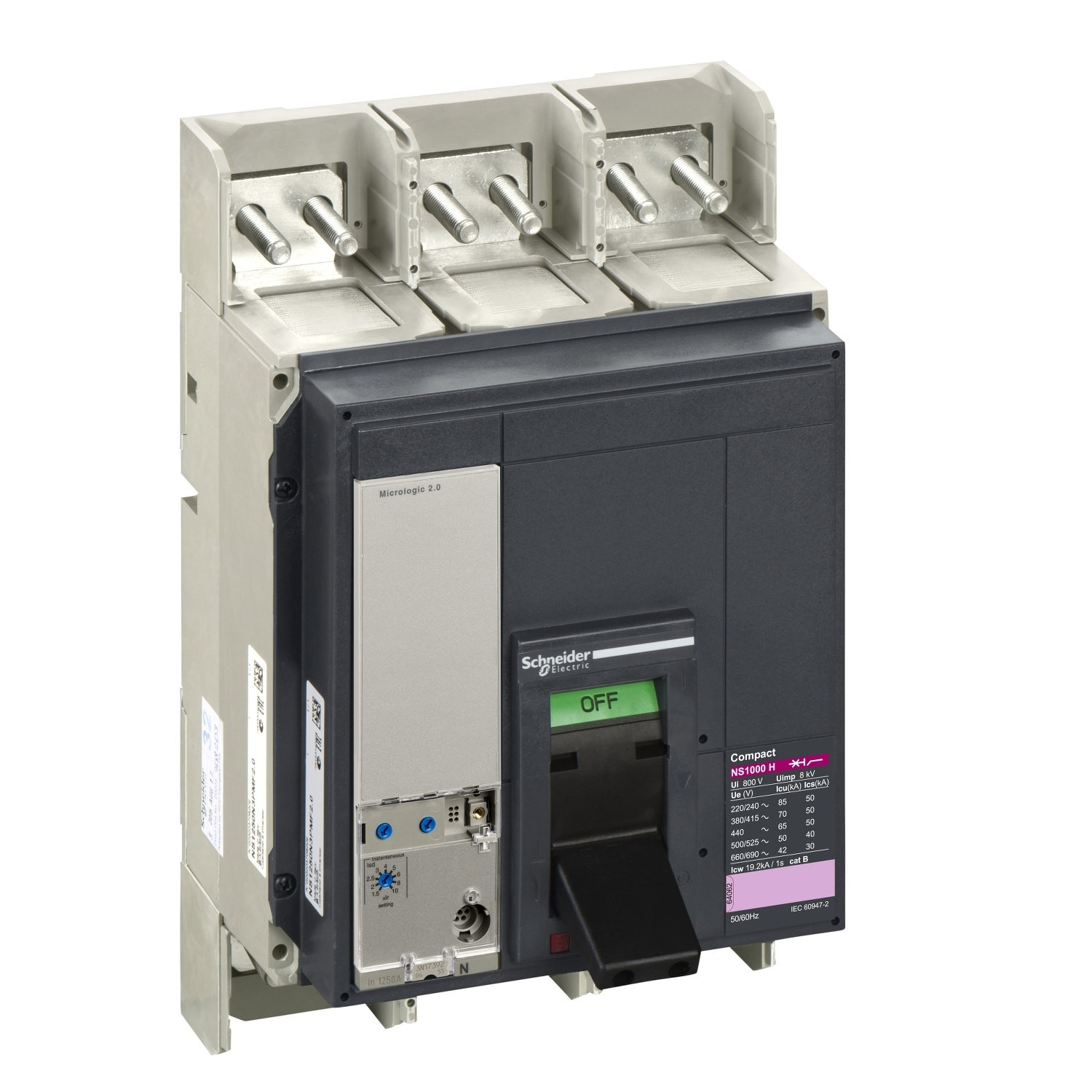شنايدر - قاطع رئيسي 1000 أمبير - ComPact NS1000N, 70 kA at 415 VAC, Micrologic 2.0 Trip Unit, 1000A, Fixed, 3P 3d