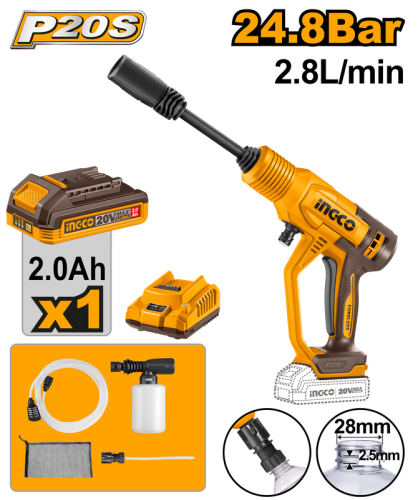 Cordless pressure washer 20V - 24.8 Barمضخة غسيل شحن 20 فولت ليثيوم مع بطارية وشاحن