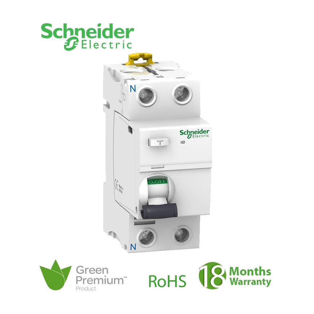 SCHNEIDER - RCCB Breaker, Acti9 iID, 2P, 100A, 300mA, Type AC