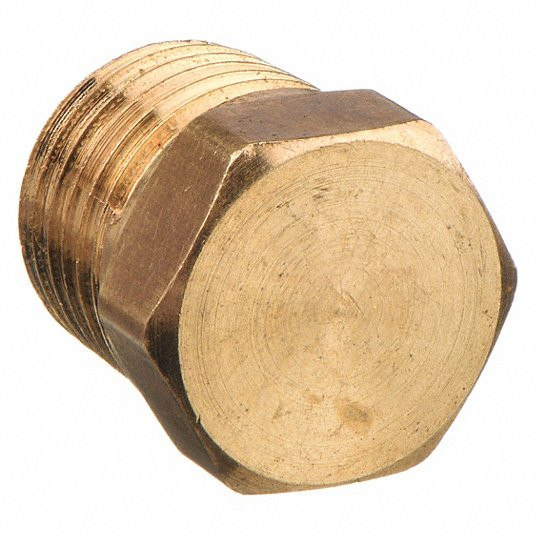 Hex Head Plug: 1/4Inch Pipe Size, Male NPT, Brass, Overall Length 13/16Inch