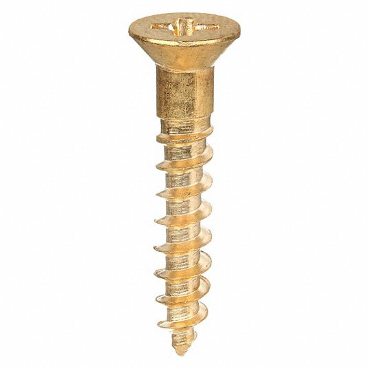 Wood Screw, Flat, Size 8, 3/4Inch Length, Brass, Plain, PK 100