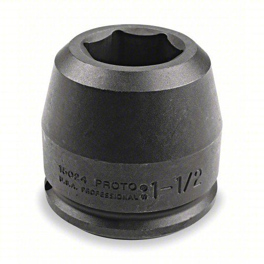 Impact Socket, 1 1/2 inch Drive Size, 2 13/16 inch Socket Size, 6-Point, Standard Depth, Black Oxide