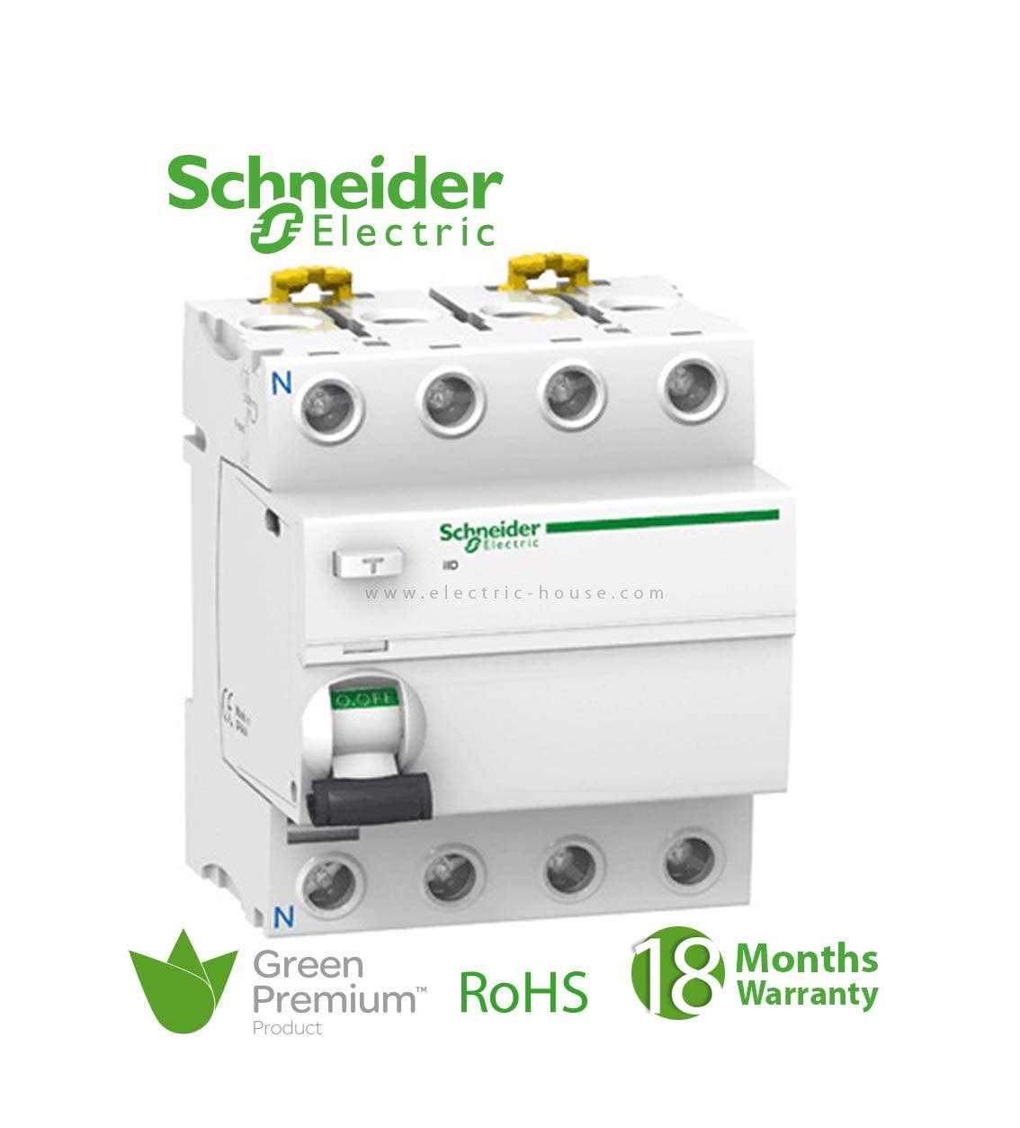 SCHNEIDER - RCCB Breaker, Acti9 iID, 4P, 40A, 300mA, Type AC