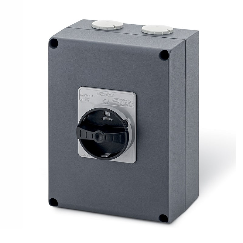 SCAME - Enclosed Switch Disconnector, 63A, 1P+SN, IP66, 150x210x107mm, Y2, IK10, General, Grey/Black, SN (Solid Neutral)