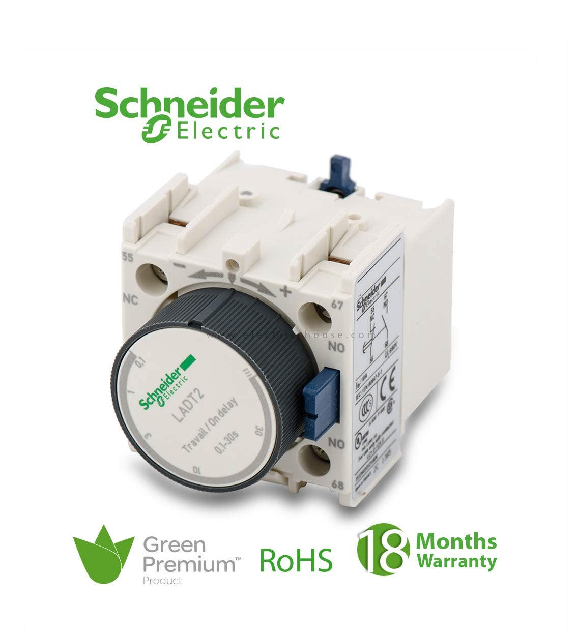 SCHNEIDER - Tesys D, Time Delay Auxiliary Contact Block, 1 No + 1 Nc Screw Clamp Terminals + U30:U35