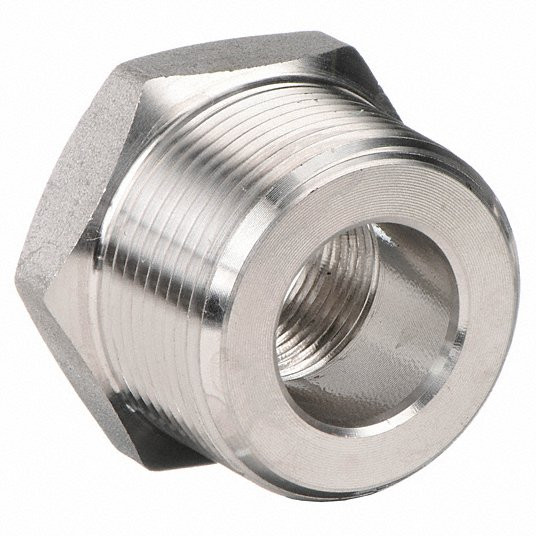 Hex Reducing Bushing: 3/4Inch x 1/2Inch Fitting Pipe Size, 304 Stainless Steel, Male NPT x Female NPT
