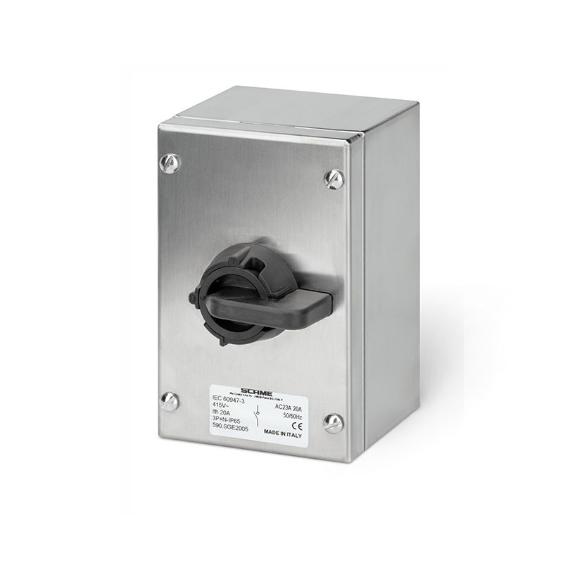 SCAME - Enclosed Switch Disconnector, AC22A, 20A, 3P+SN, IP65, 100x160x90mm, Y1, IK10, General, Grey/Black, SN (Solid Neutral)