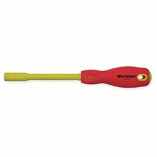 Solid Round Shank Nut Driver, 7 mm Tip Size, 9 1/2 inch Overall Lg, 1 inch Bolt Clearance