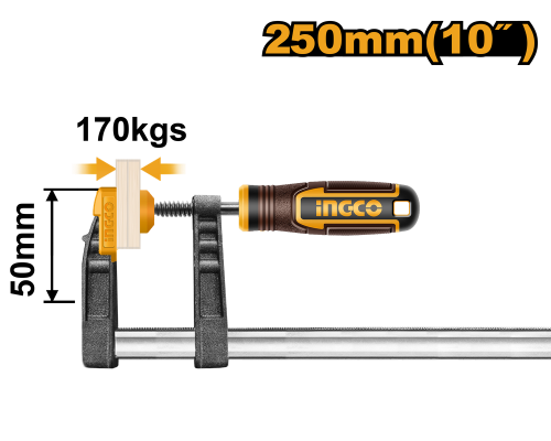Ingco F Clamp 10" size:50x250mm مربط نجارين 10 بوصة