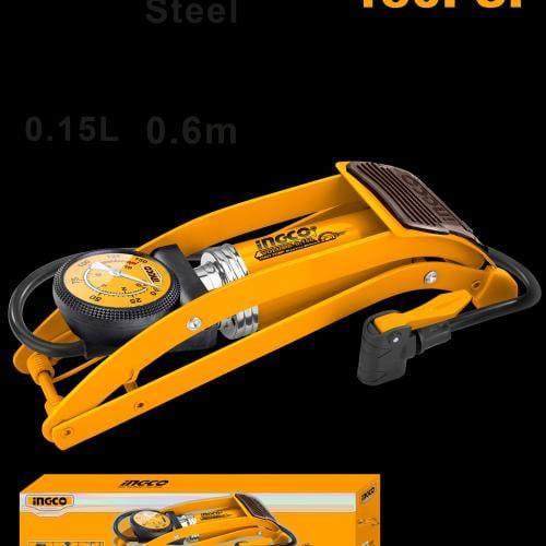 Foot Hand Pump Tire Inflator 150 psi مضخة هواء بالقدم مع ساعة