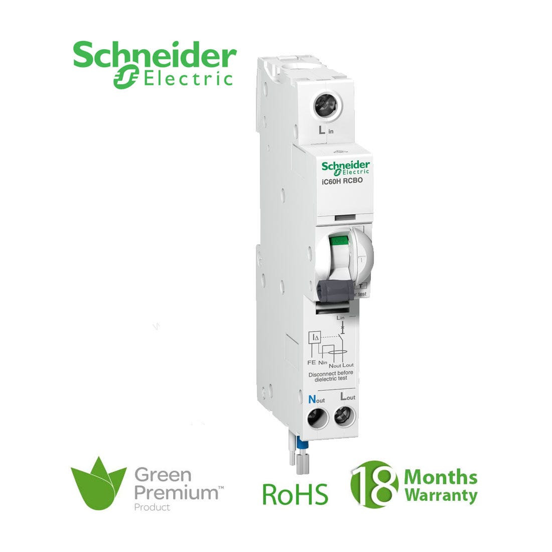 SCHNEIDER - RCBO Breaker, Acti9 iC60H, Earth Leakage, 1P + Ns, C curve, 45A, 30mA, 240 V