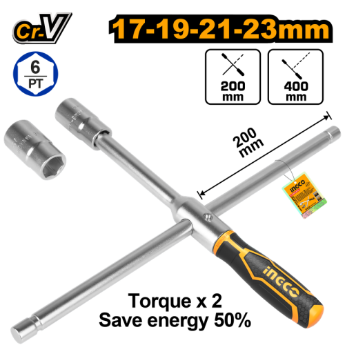 Rapid Cross WrenchWith 4 pcs 1/2" Socket:17mm 19mm 21mm 23mm مفتاح صليبة ربط وفك كفرات السيارة