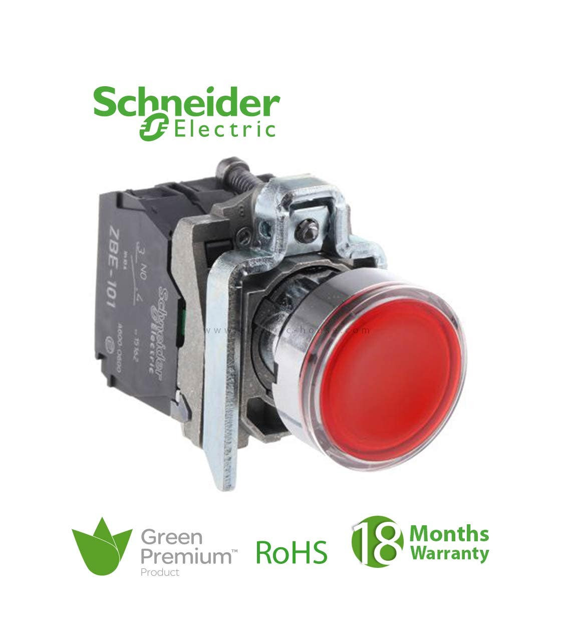 SCHNEIDER - Red Flush Complete Pushbutton ˜22 Spring Return 1Nc Unmarked 