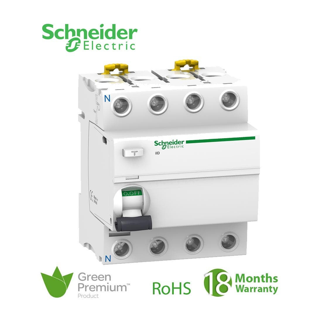 SCHNEIDER - RCCB Breaker, Acti9 iID, 4P, 25A, 30mA, Type A