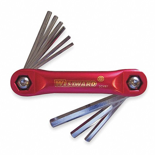 Hex Key Set, Folding, SAE, Short, 1 Pieces, Plastic Holder, Steel