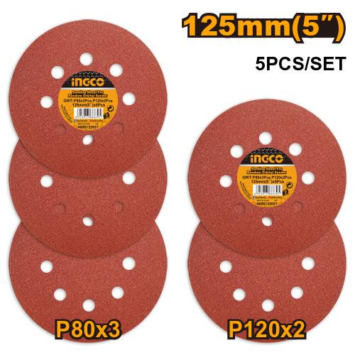 Sanding sheet for random orbital sander 125mm 5pcs 5" اوراق اداة السنفرة المستديرة 5 بوصة 5 قطع