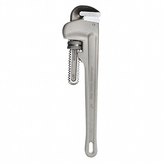 Pipe Wrench, Aluminum, 2 in Jaw Capacity, Serrated, 14 in Overall Lg, I-Beam