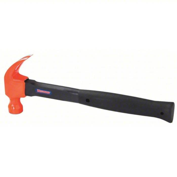Curved Claw Hammer, Steel, Ribbed Grip, Steel Handle, 16 oz Head Weight, 13 inch Overall Length, Smooth