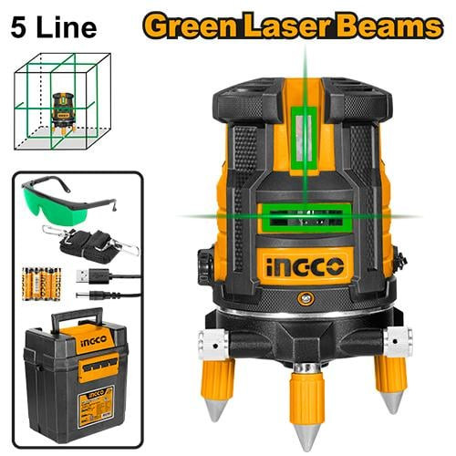 Self-Leveling Line Laser (Green Laser Beams) - HLL305205 Working Range 0~30 m 1 Horizontal Line4 Vertical Lines جهاز ليزر 30 متر تلقائي 1 خط افقي + 4 خط عمودي ليزر اخضر
