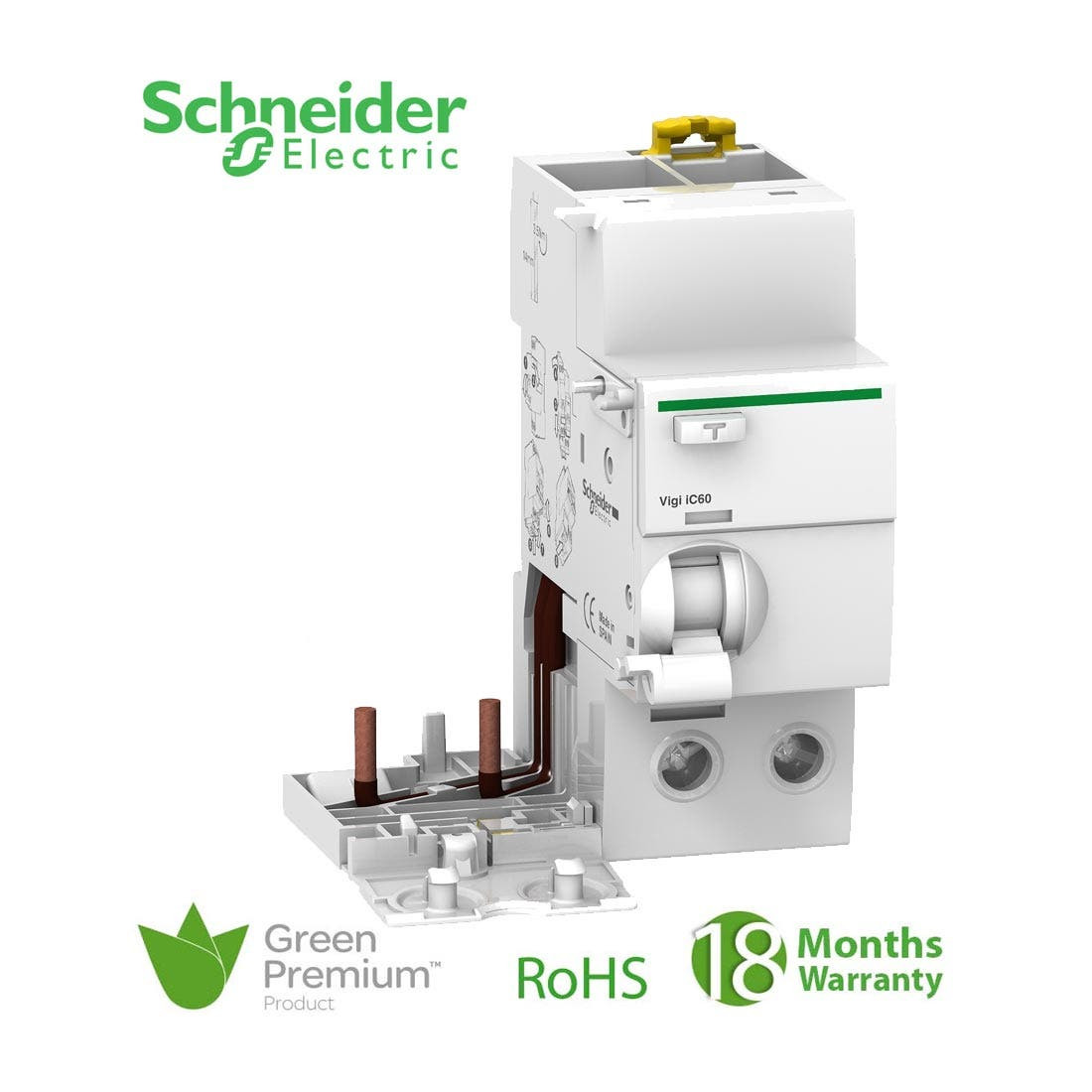 SCHNEIDER - Vigi IC60, Earth-Leakage add-on Block, 2P, 63A, 30mA, AC Type