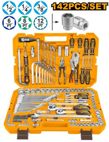 142 Pcs combination tools set طقم عدة 142 قطعة صندوق بلاستيك