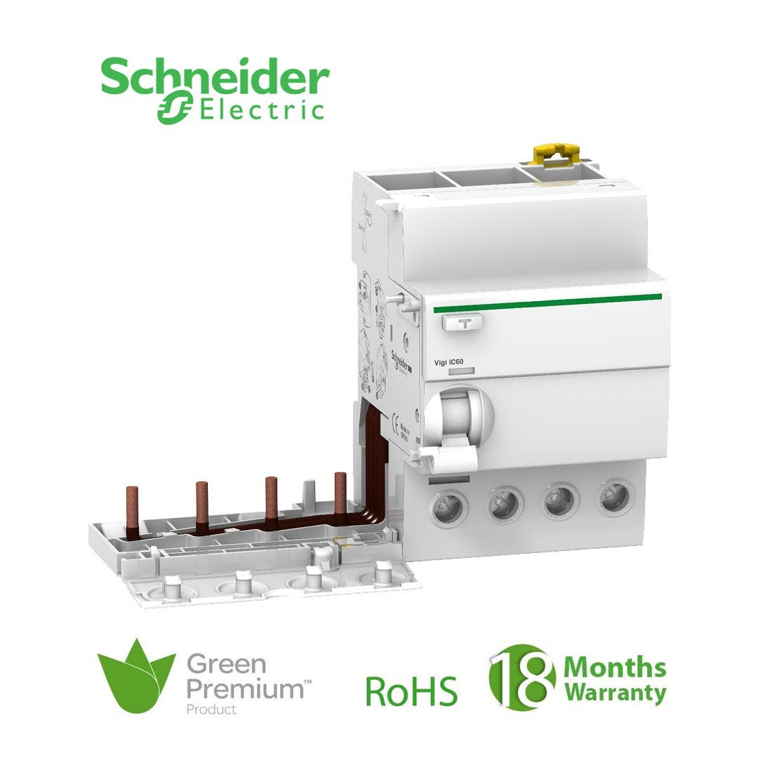 SCHNEIDER - Vigi iC60, Earth-Leakage add-on block, 4P, 63A, 30mA, A Type