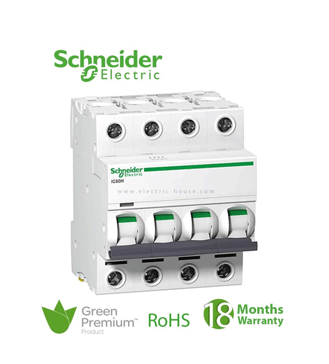 شنايدر - قاطع فرعي 4 خط - 63 أمبير - Acti9 iC60N, 4P, 63A, C Curve