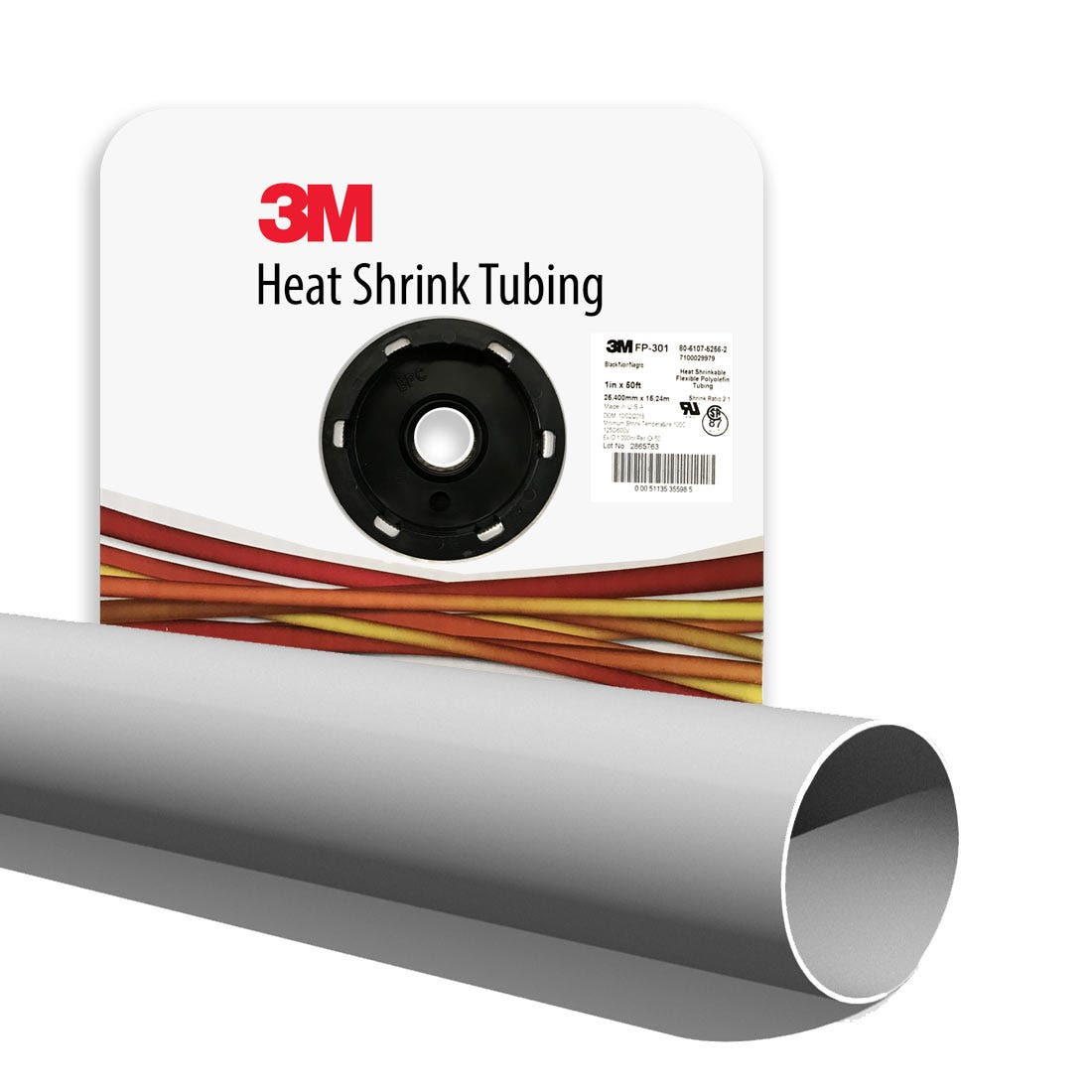 3M - Heat Shrink Thin-Wall Tubing, FP-301, 1 Inch x 50 Feet (15.24m) Spool, White