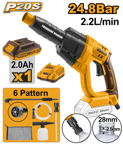 BATTERY PRESSURE WASHER 20V-24.8 Barمضخة غسيل شحن 20 فولت ليثيوم مع بطارية وشاحن