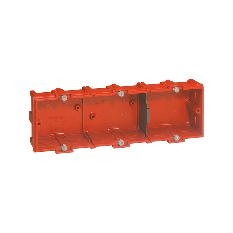 LEGRAND - Flush Mounting Box Batibox, 3 Gangs, Depth 40mm, 221x71mm, Red, Masonry