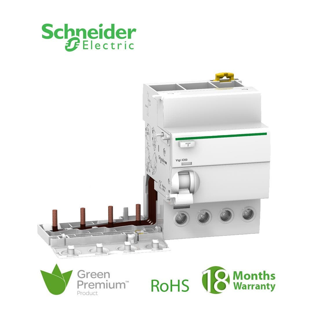 SCHNEIDER - Vigi IC60, Earth-Leakage add-on Block, 4P, 63A, 100mA, AC Type