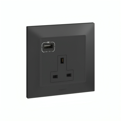 فيش مفرد مع مدخل USB نوع A من ليجراند (بلانكو اس) - 13 وات - اسود - 617757