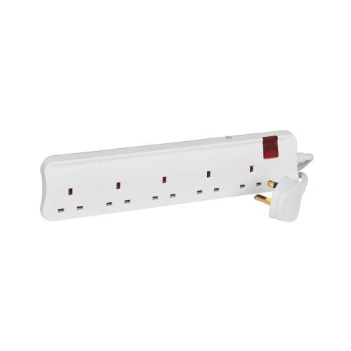 Legrand British Standard Power Strip - 13 Amp - 5 Sockets - 5m Length - White - 698535