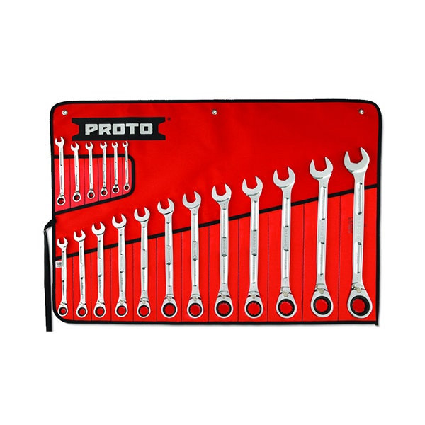 PROTO - Full Polish Combination Reversible Ratcheting Wrench Set, 18 Pieces, Spline