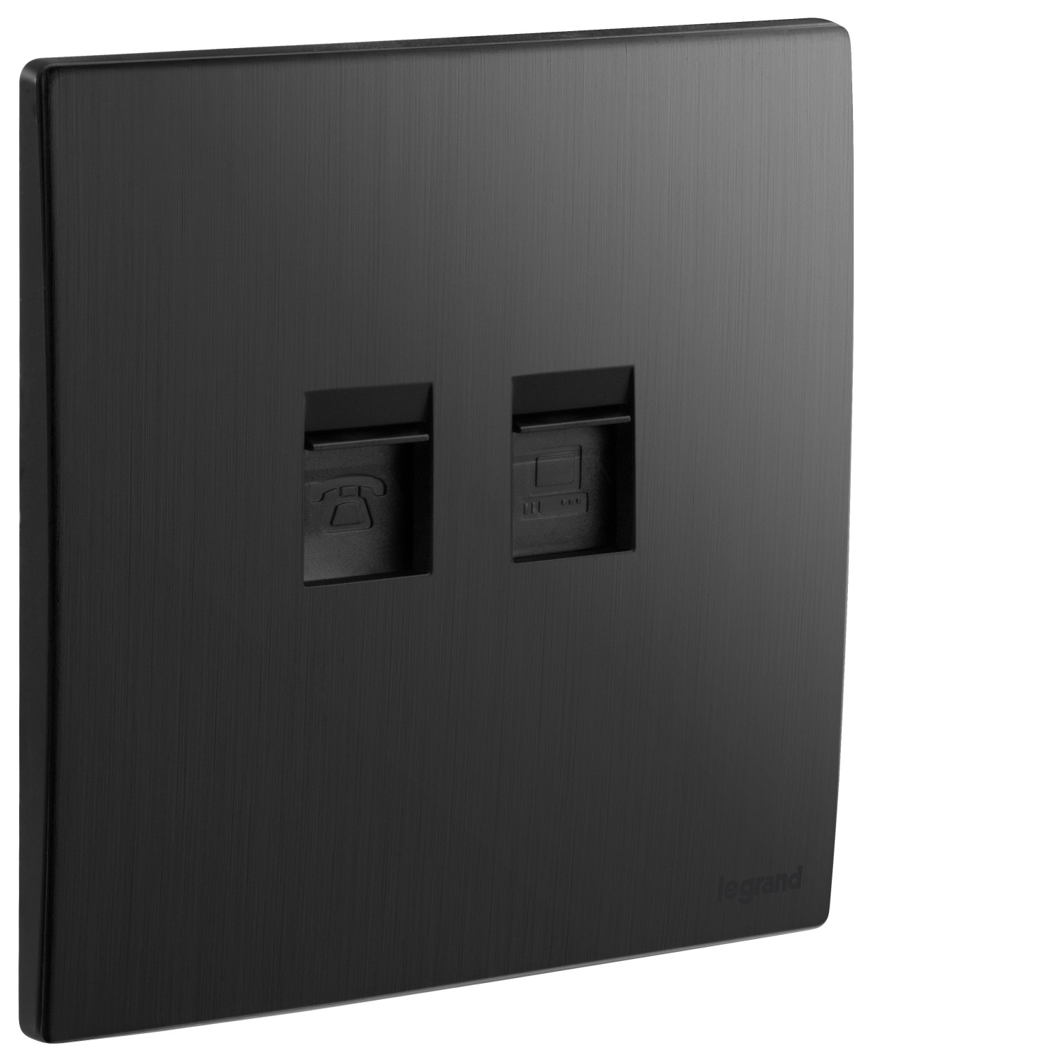 LEGRAND - Telephone/Data socket Mallia, RJ 11 + RJ 45 Socket, Category 6, UTP, Brushed Black