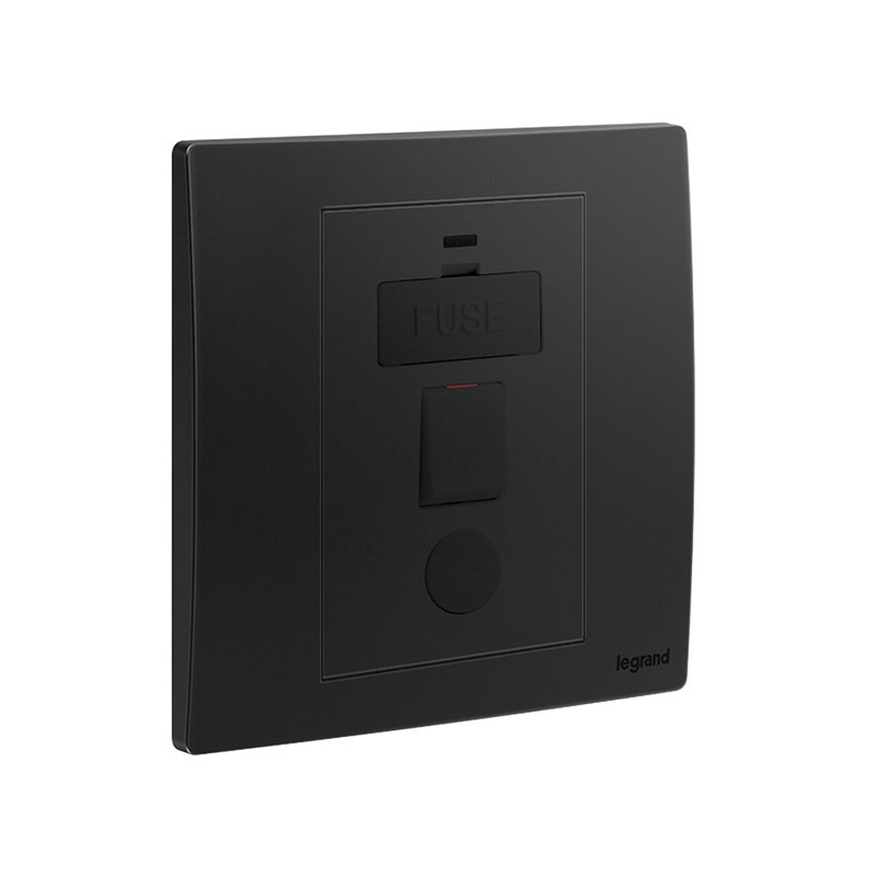 LEGRAND - Fused Connection Unit Mallia Senses, 1 Gang, Switched, 13A 250V, with Led Indicator + Cord Outlet, Matt Black