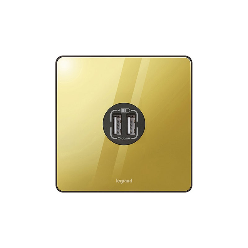 LEGRAND - Double USB Charger Synergy Sleek, Type A, 5VDC, 2400mA, 12W, Glossy Gold