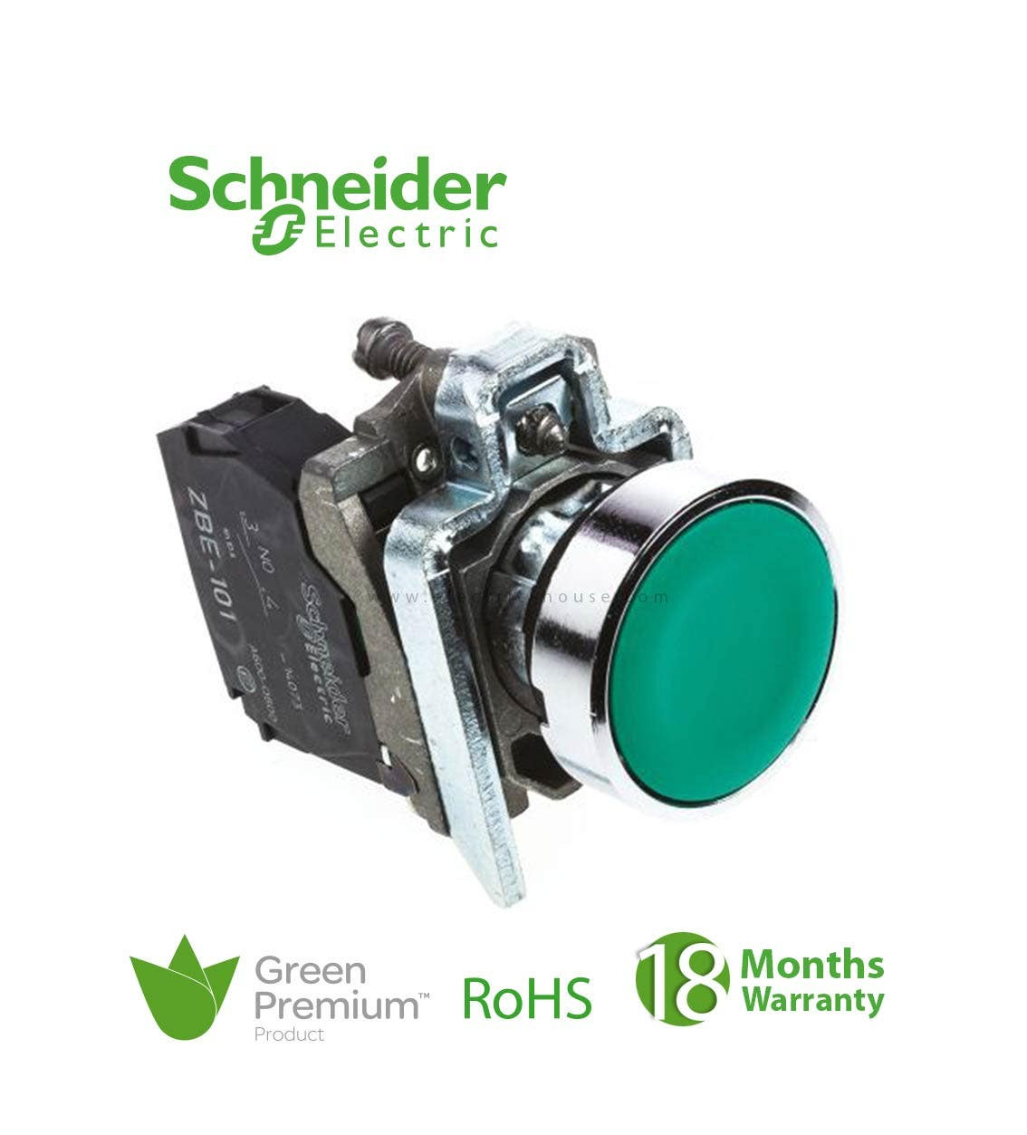 SCHNEIDER - Green Flush Complete Pushbutton ˜22 Spring Return 1No Unmarked 