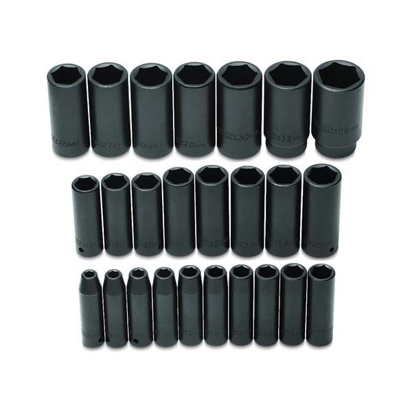 PROTO - 1/2" Drive Metric Deep Impact Socket Set, 25 Pieces, 6 Point