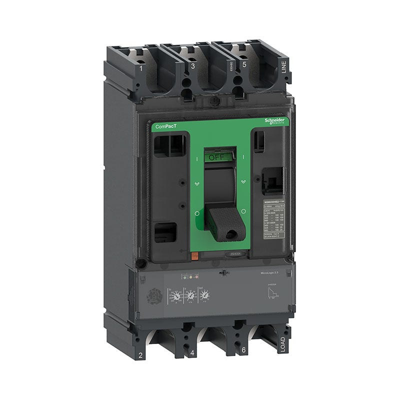 SCHNEIDER - MCCB Breaker, ComPacT NSX400N, 50kA at 415VAC, MicroLogic 2.3 Trip Unit 250A, 3P 3D