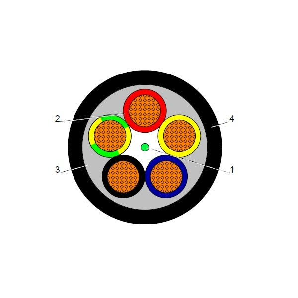 BAHRA CABLES - Power Cable Low Voltage, PVC, LS0H, Flexible Copper, 5x10mm, 600/1000V, Black, EC 60502-1 FR-IEC 60332-3.24