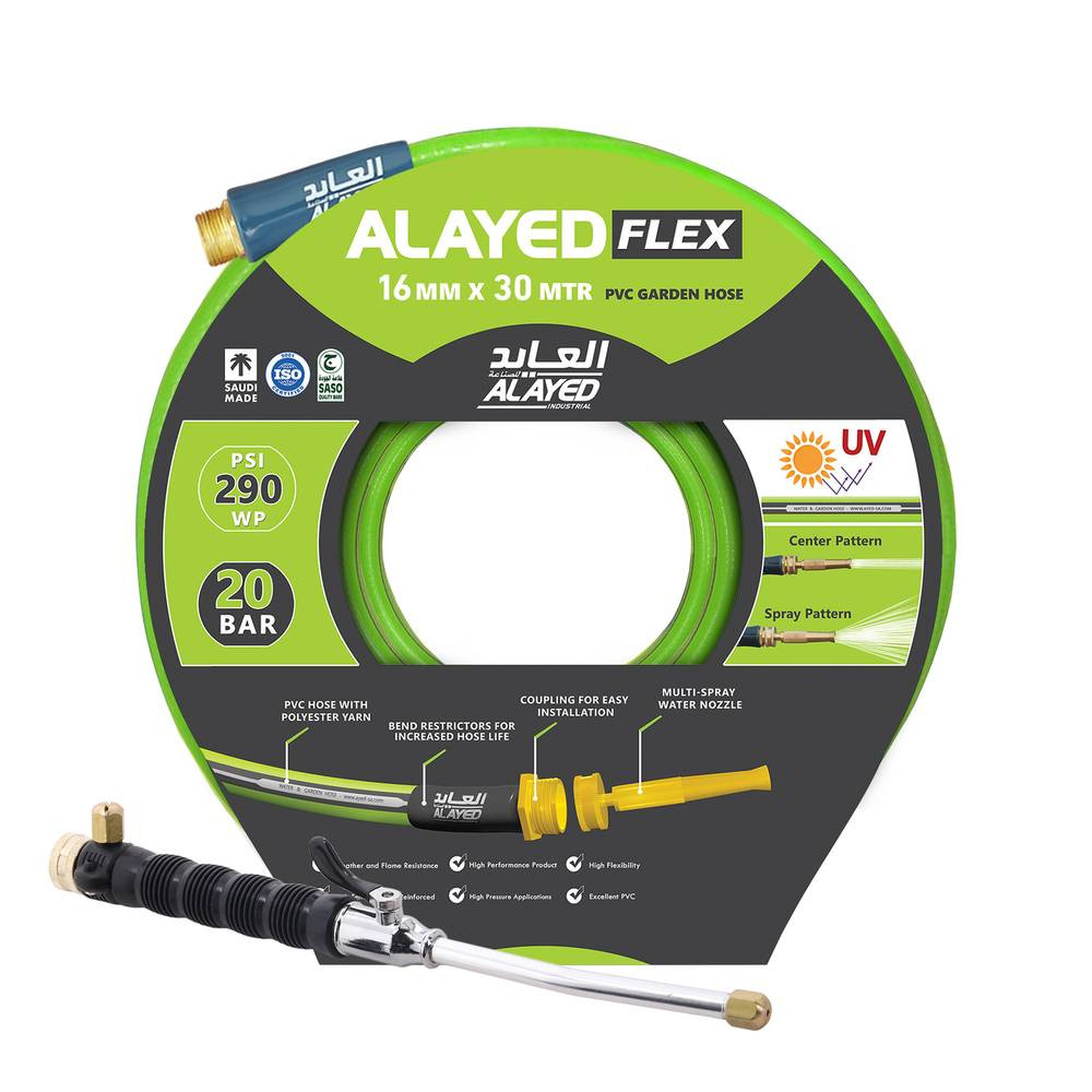 GARDEN &amp; WATER Hose With Coupling 16 mm 30 Meter with Power Jet 40 CM