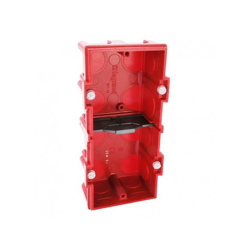 LEGRAND - Flush Mounting Box Batibox, 2 Gangs, Depth 40mm, 71x150mm, Red, Masonry