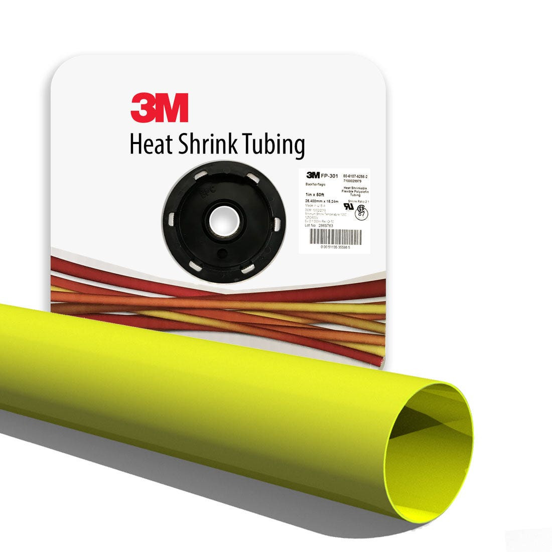 3M - Heat Shrink Thin-Wall Tubing, FP-301, 1 Inch x 50 Feet (15.24m) Spool, Yellow