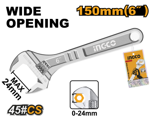 Adjustable wrench 0-24mm Length 6" مفتاح سبانة قابل للتعديل 0-24 ملي 6 بوصة