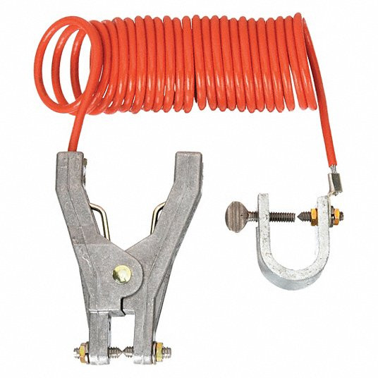 Coiled Grounding Wire, Insulation Color Orange, C-Clamp, Hand Clamp, 10 ft8MUW4